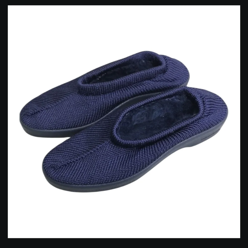 NEW Arcopedico Soft Faux Fur Lined Navy Knit Slip On Shoes 41 10